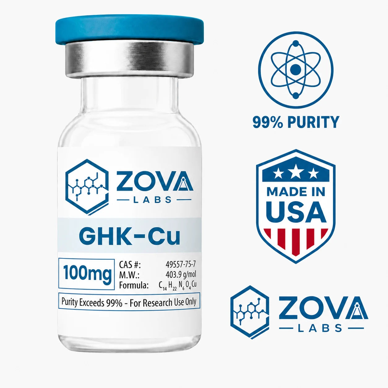 Zova Labs GHK-CU 100MG research-use vial