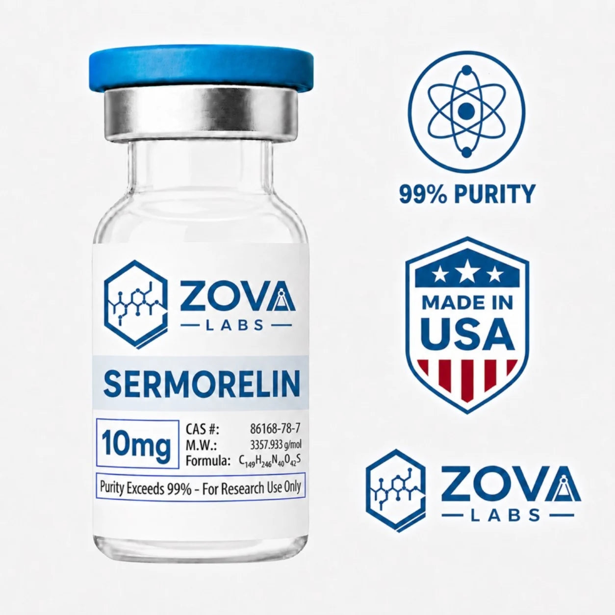 Zova Labs SERMORELIN 10MG research-use vial