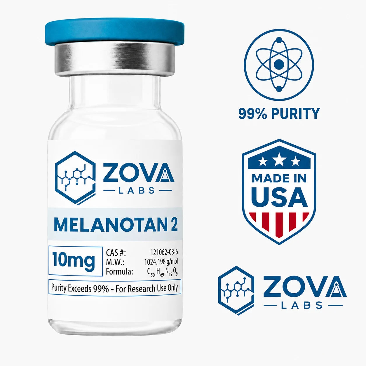 Zova Labs MELANOTAN II 10MG research-use vial