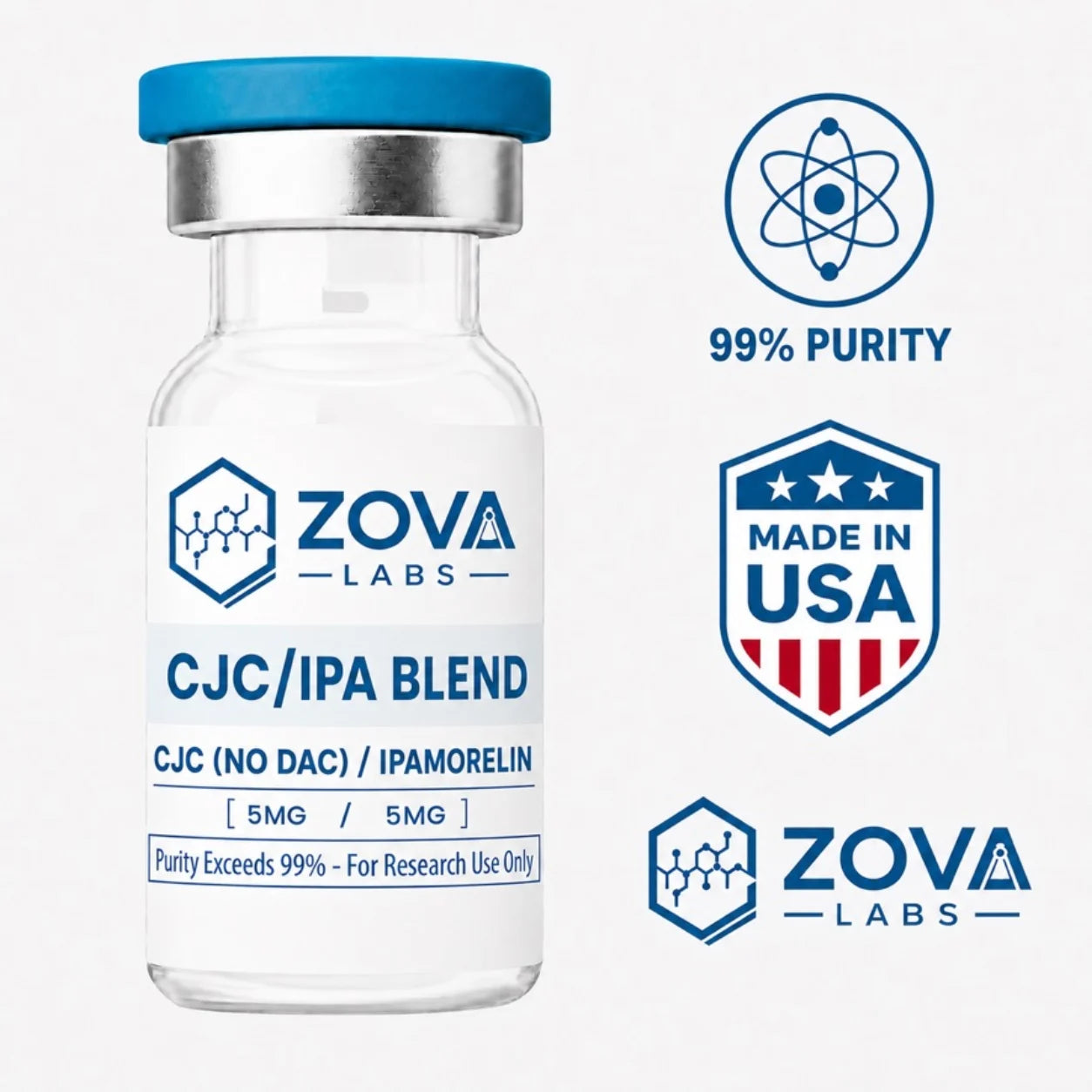 Zova Labs CJC (NO DAC) / IPAMORELIN BLEND 10MG research-use vial